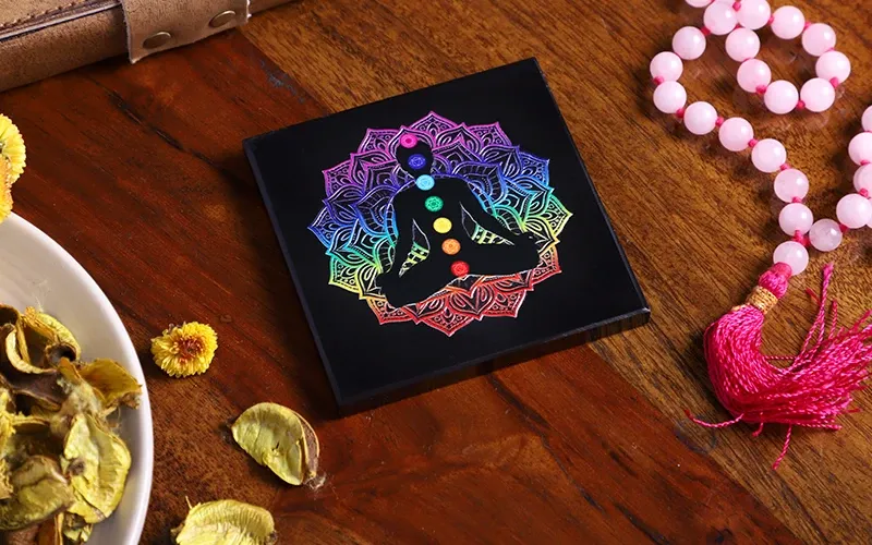 7 Chakra Black Agate Plate | Healing 7 Chakra Black Agate Plate | Healing